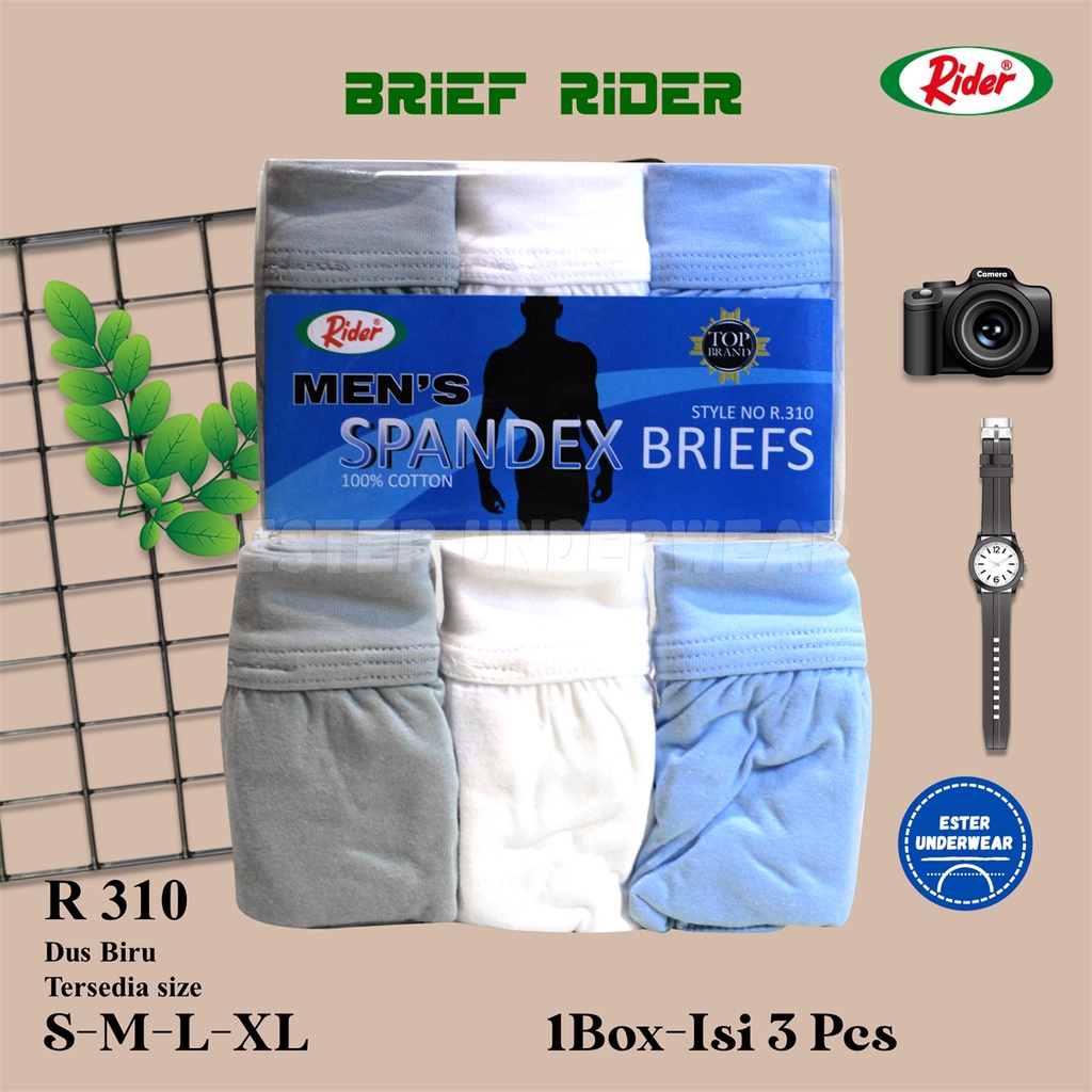 Celana Dalam Rider MENS SPANDEX R 310 B Dus Biru 100% Katun isi 3Pcs