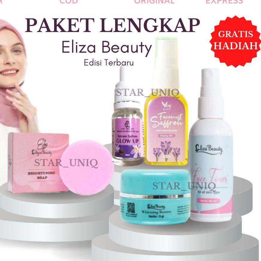 ✾ [COD] Paket Lengkap Eliza Beauty Cream Toner Eliza Beauty OrI Serum Saffron & Sabun Eliza Beauty ♘