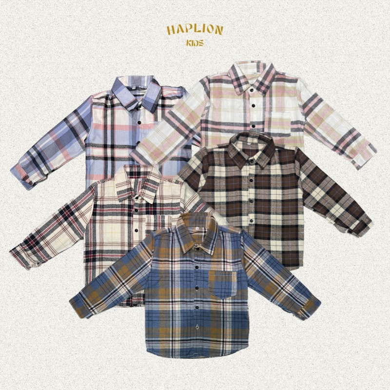 Kemeja Anak Laki-Laki dan Perempuan Kotak Flanel Lengan Panjang size SML (2-4 tahun) | Haplion Kidswear