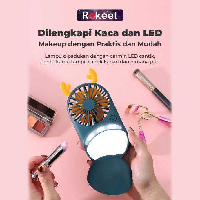 Rokeet Kipas Cermin LED 3in1 Mini Fan Karakter Portabel Cermin Angin