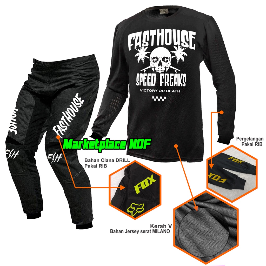 jersey Motocross cross trail baju Motor adventure mx Hitam FH Putih Tengkora set celana tril cros Tr