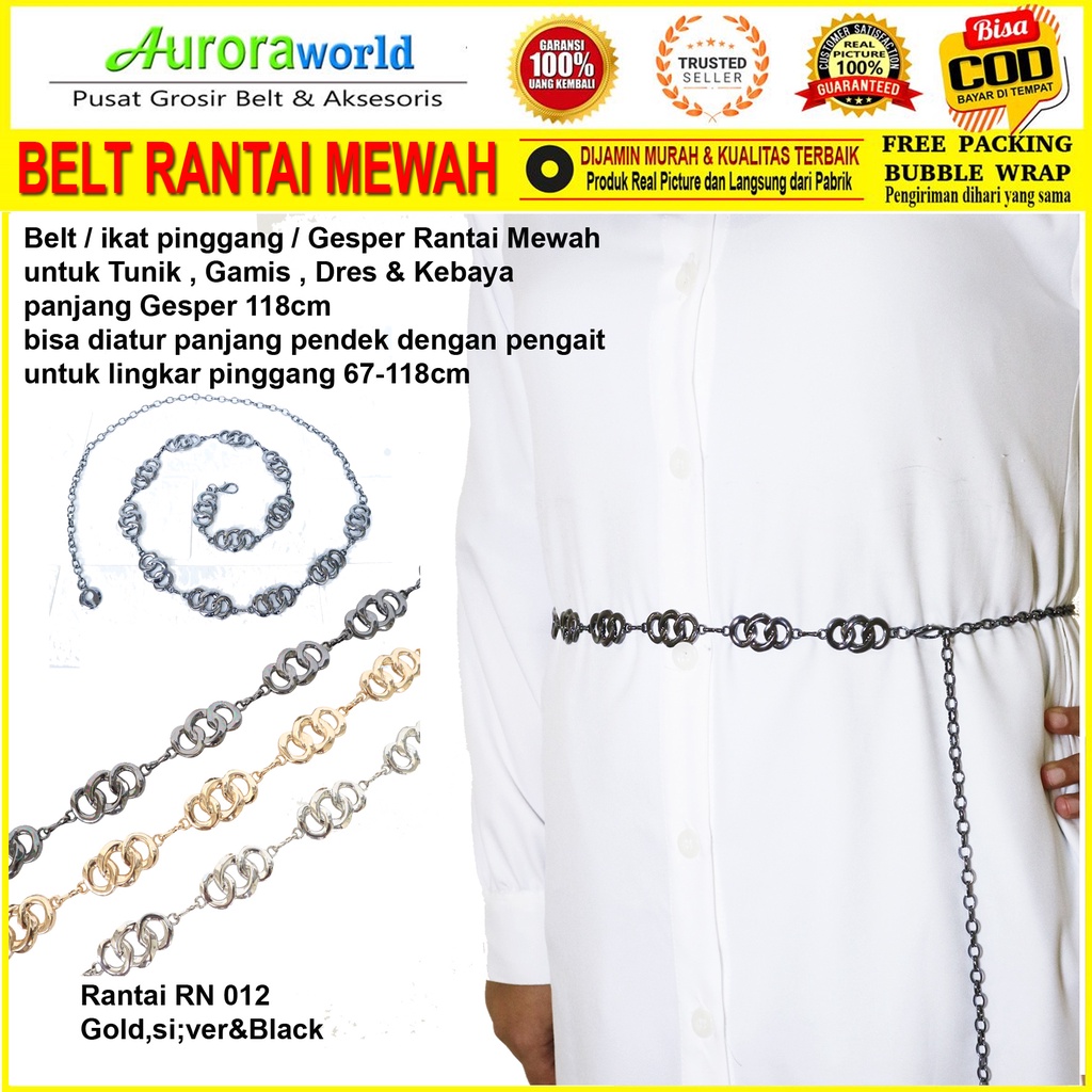 Auroraworld ikat pinggang Belt wanita gesper rantai mewah untuk dress gamis tunik ikat Pinggang Fashion Terbaru