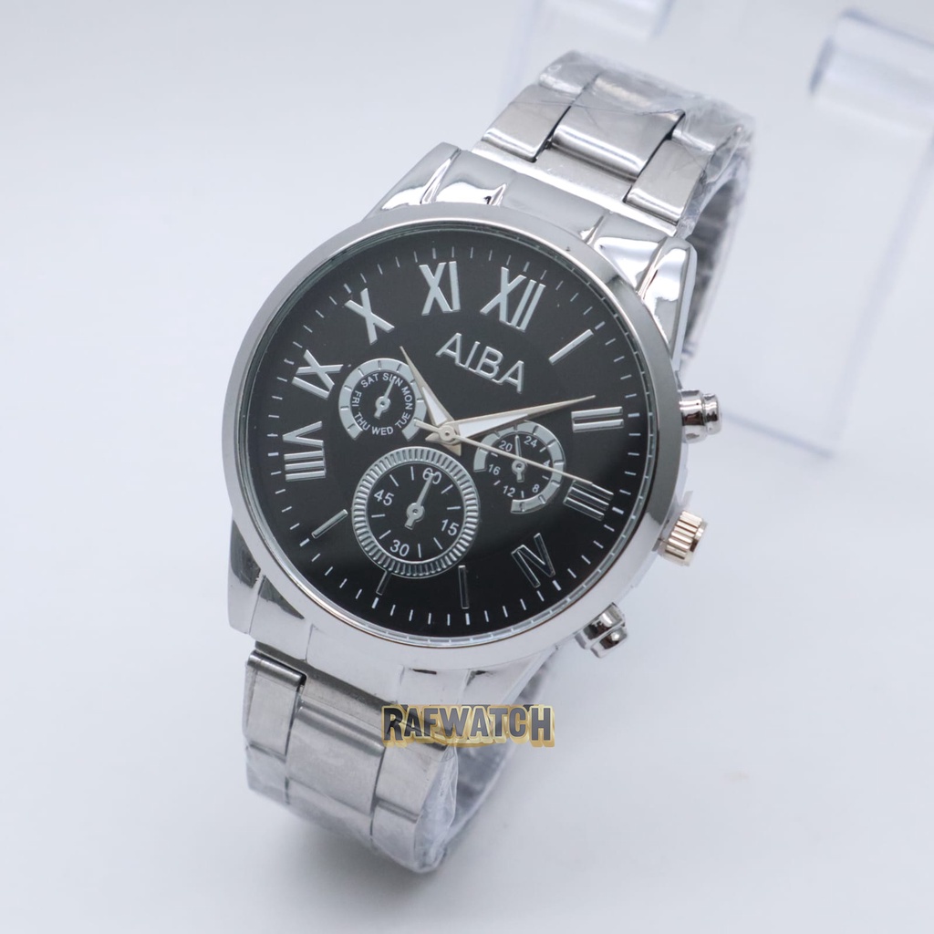 Jam Tangan Pasangan Pria Wanita Analog Casual Rantai Stainless Silver Hitam RPA9