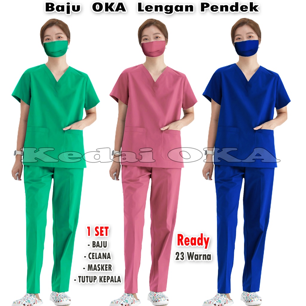 Jual Baju Oka Lengan Pendek / Seragam Jaga Perawat Medis / Scrub Ok Dokter Bidan Suster / Baju Tindakan / Bahan American Drill