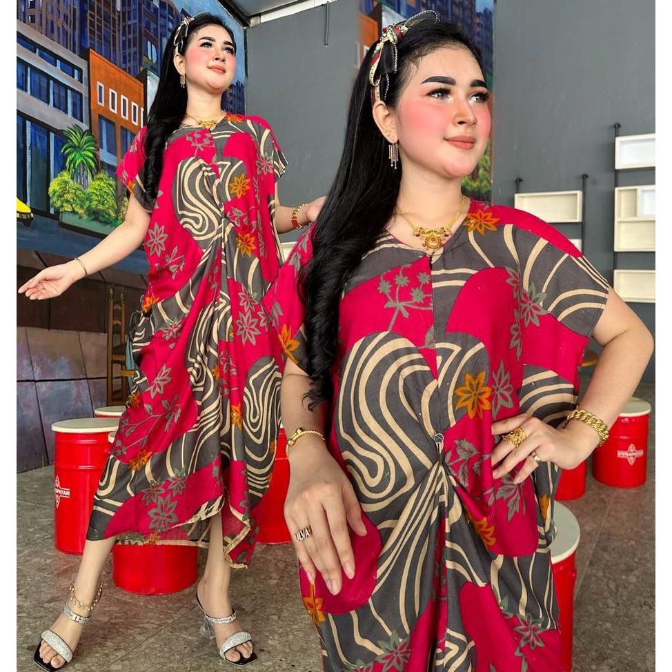 Daster Wanita Dress Kekinian Busui Resleting ( Ada Kancing Tengah Buat Pengait Rok ) Midi Home Dress Rayon Solid Batik Modern Floral Series By BATIK SULMIT  / daster bali lengan pendek / daily dress harian nyaman / daster lengan pendek panjang bawah lutut