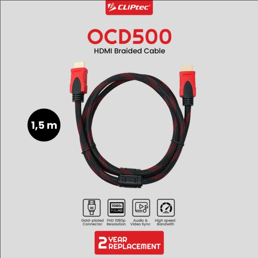 Cable hdtv 1.4 cliptec 1.5 meter mesh 1080p gold male for Pc p3 laptop dvd stb ocd500 Kabel hdtv 1.5m m-m jaring ocd-500