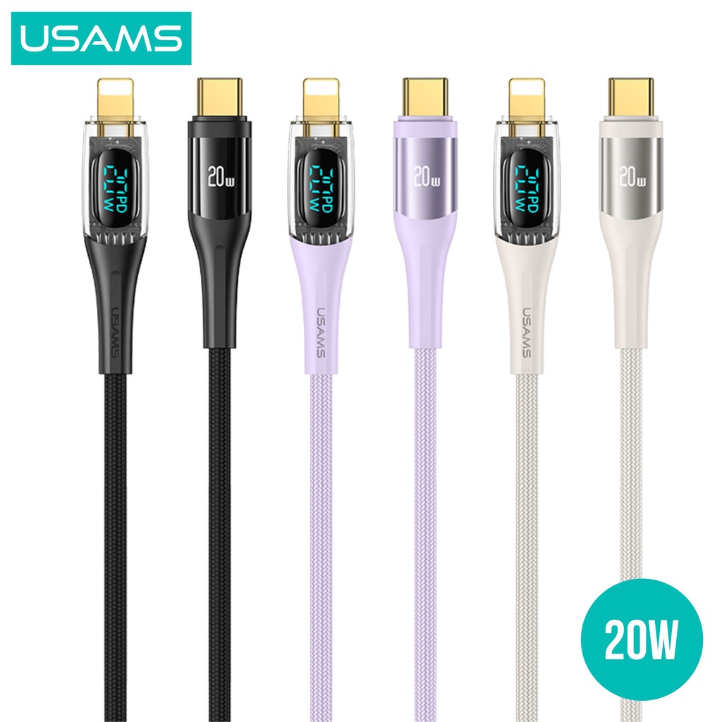 USAMS Shadow Series Kabel Data Type C to Lightning PD 20W Transparent Digital Display