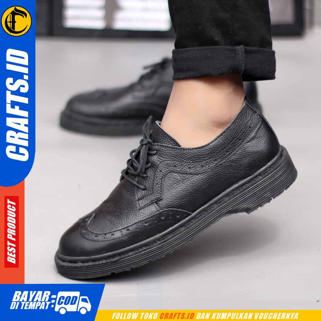 Sepatu Pantofel Formal Docmart Low Boots Wingtif Kulit Asli Kerja Pria Crafts Akechi
