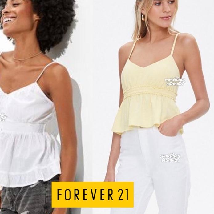 ➽ Banana Republic / Forever 21 Ruffle Babydoll Cotton Tank Top Spagetthi Straps Bodycon Sisa Export 
