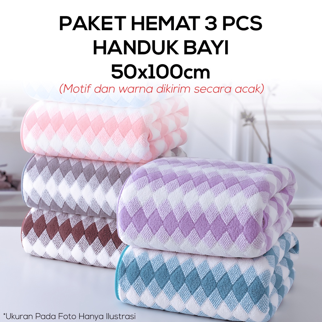 [PAKET HEMAT 5 PCS] Handuk Mandi Bayi / Anak Ukuran 50x100cm Bahan Microfiber Bulu Serap Air Quick Dry Towel