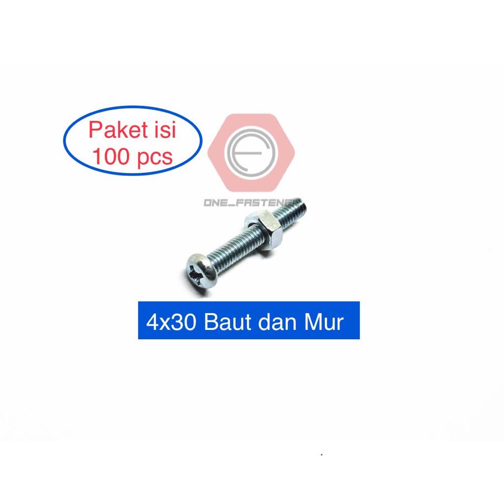 100 pcs Baut Obeng JP M4x30 Putih Plus Mur kembang 4x30 4mm 3cm k7 JPP