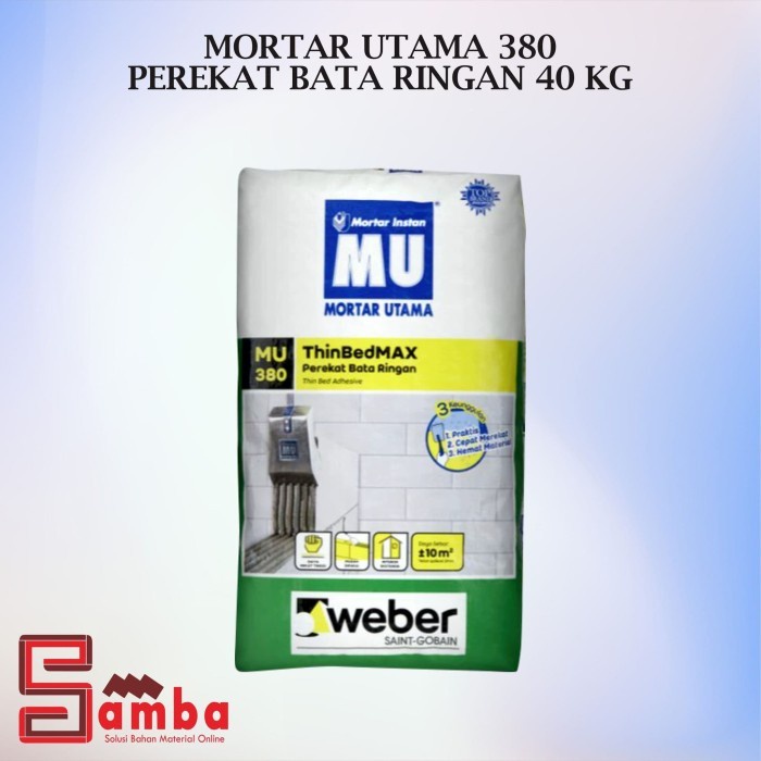 Produk Terbaik] MORTAR UTAMA 380 PEREKAT BATA RINGAN 40 KG mu 380