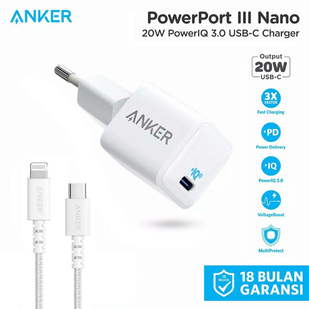 Anker Wall Charger Usb C 20W PD PowerIQ 3.0 Fast Charging iPhone 13pro max 12 11 XR Samsung Xiaomi R