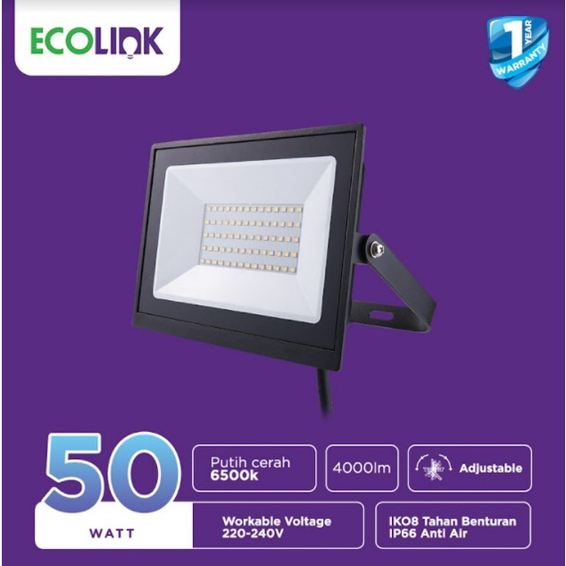 Ecolink Lampu Sorot Tembak Outdoor LED Flood Light 50W Putih Cool