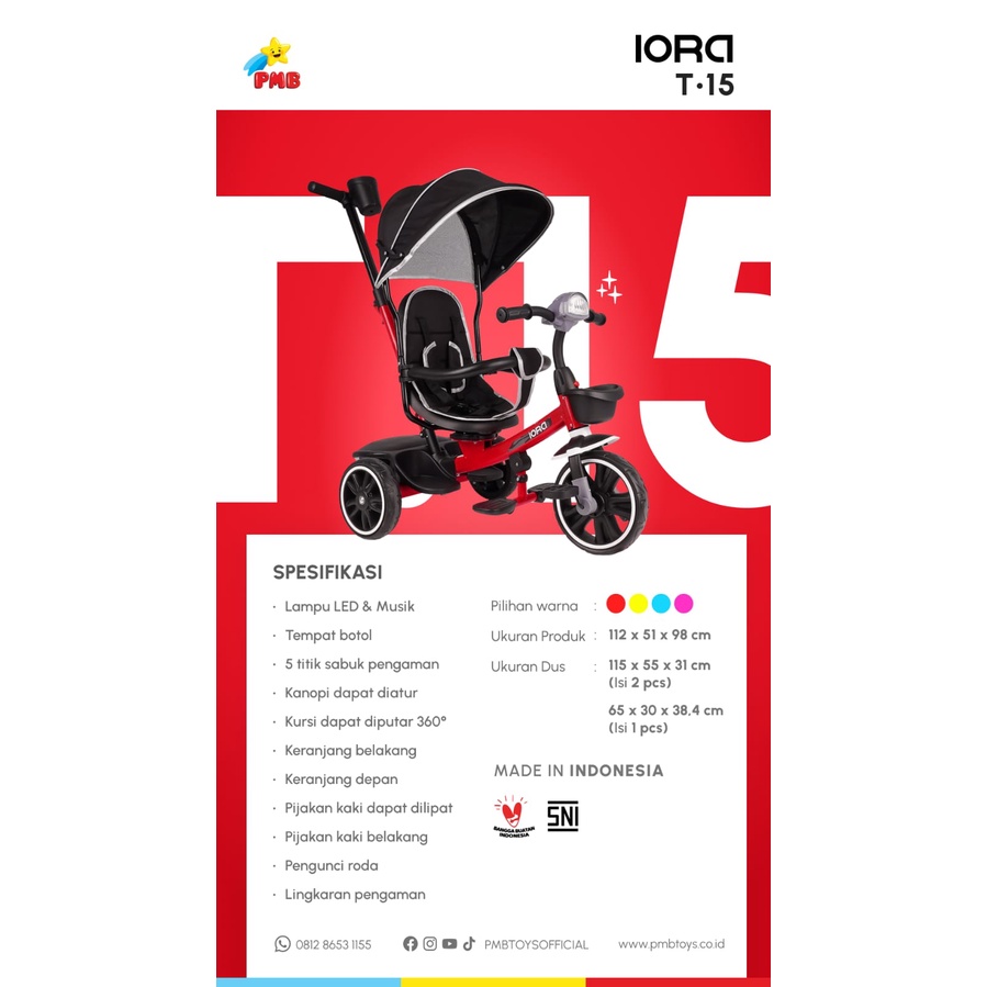 Sepeda Roda Tiga Trex Stroller Roda 3 TC 10 kursi bisa di putar , music+lampu , sepeda anak murah , tricycle termurah