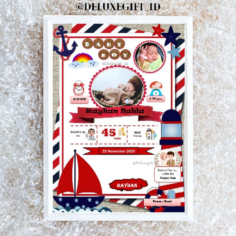 (Part 3) Bingkai cetak foto biodata bayi newborn 2D, bingkai kaca A4