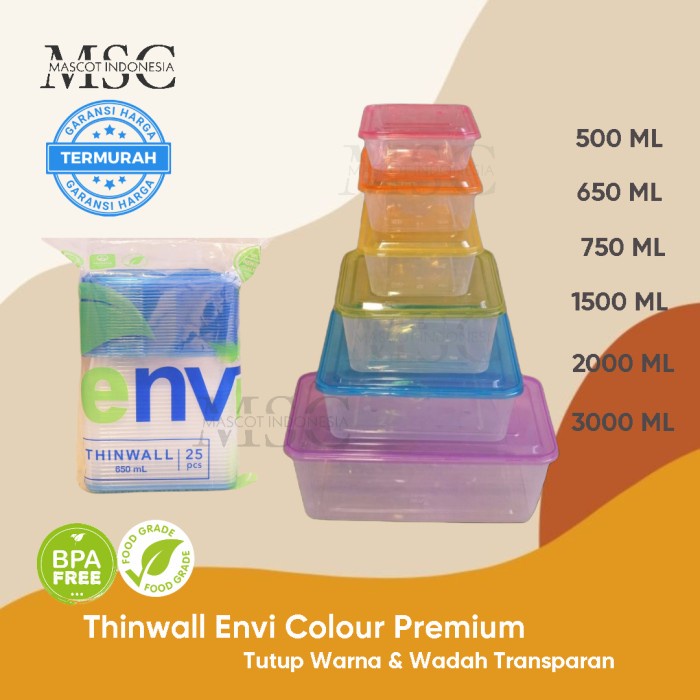 Terlaris Thinwall Envi Colour 2000 Ml/Food Container/Wadah Makanan