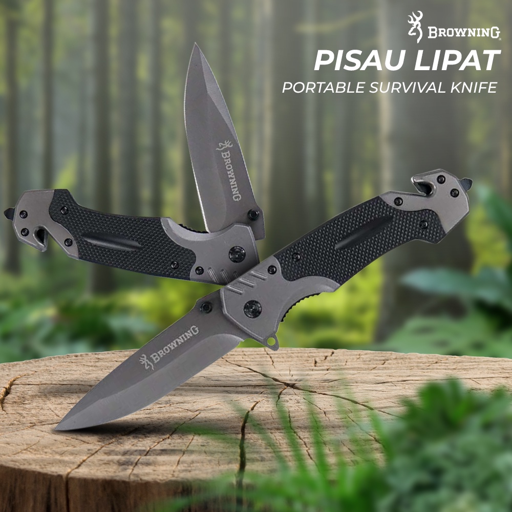 BROWNING Pisau Lipat Outdoor Portable Knife Survival Tool - 440C