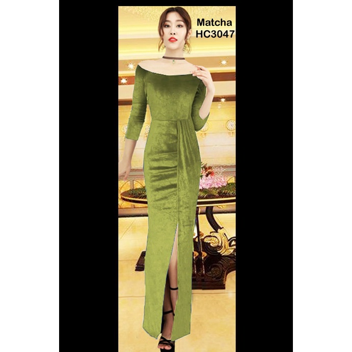 HC3047 Longdress Bludru Span Sabrina Belah Depan + Cup Bra / Gaun Panjang Seksi / Longdress Sexy / Long Dress Polos / Longdress Sabrina / Dress Panjang / Long Dress Beludru / Longdress Bludru / Longdres Velvet