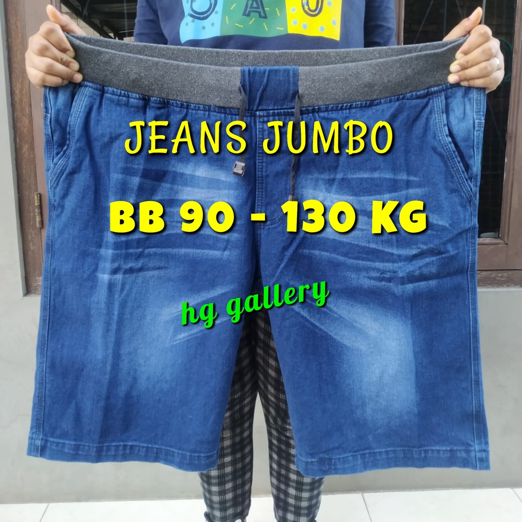 Celana Pendek Jeans Jumbo Pinggang Karet Bahan Denim Tidak Melar Ukuran 27 Sampai Jumbo 44