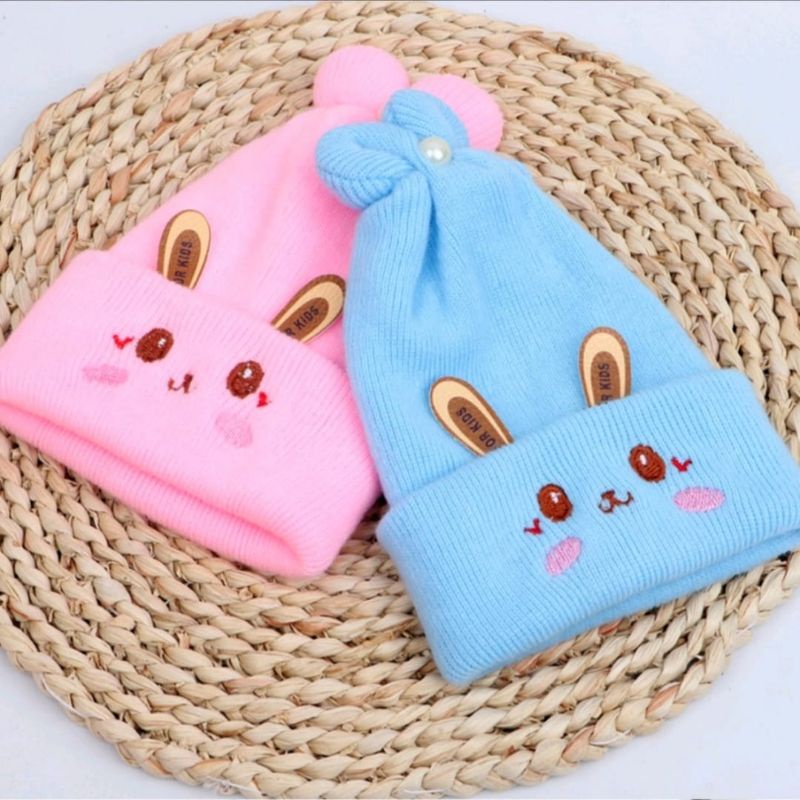 kupluk bayi bahan rajut lembut motof kelinci, baby hat topi bayi