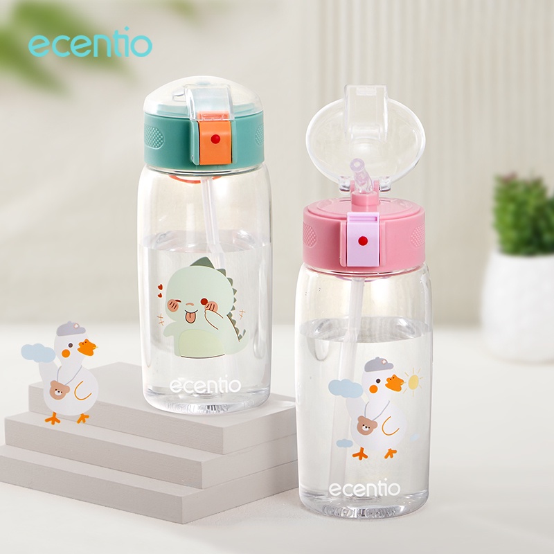 ecentio Botol Minum Anak 650ml/500ml Dan Sedotan Stiker Lucu 0-100℃ Air Panas Anti Tumpah BPA Free