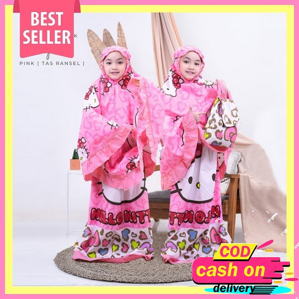 Mukena Anak Polos Dua Warna Bahan Jersey Balon Adem Murah Umur 3 4 5 Tahun/Mukenah Anak Lucu Murah M