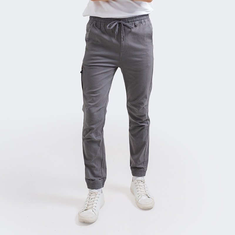 3Second Original Celana Jogger Panjang Cotton Katun Long Pants Stretch Pria Abu 021022