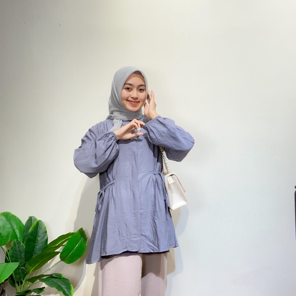 Kena Kemeja Pure Linen Atasan Blouse Wanita Korean Style