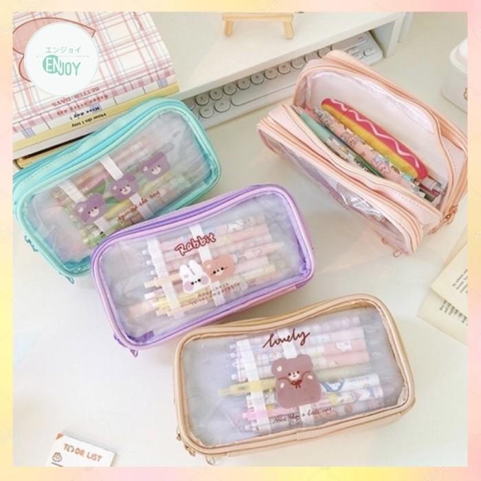 

Terlaris Kotak Pensil Aesthetic Besar 3 Susun Rabbit Dan Bear 4 Warna - Kp04