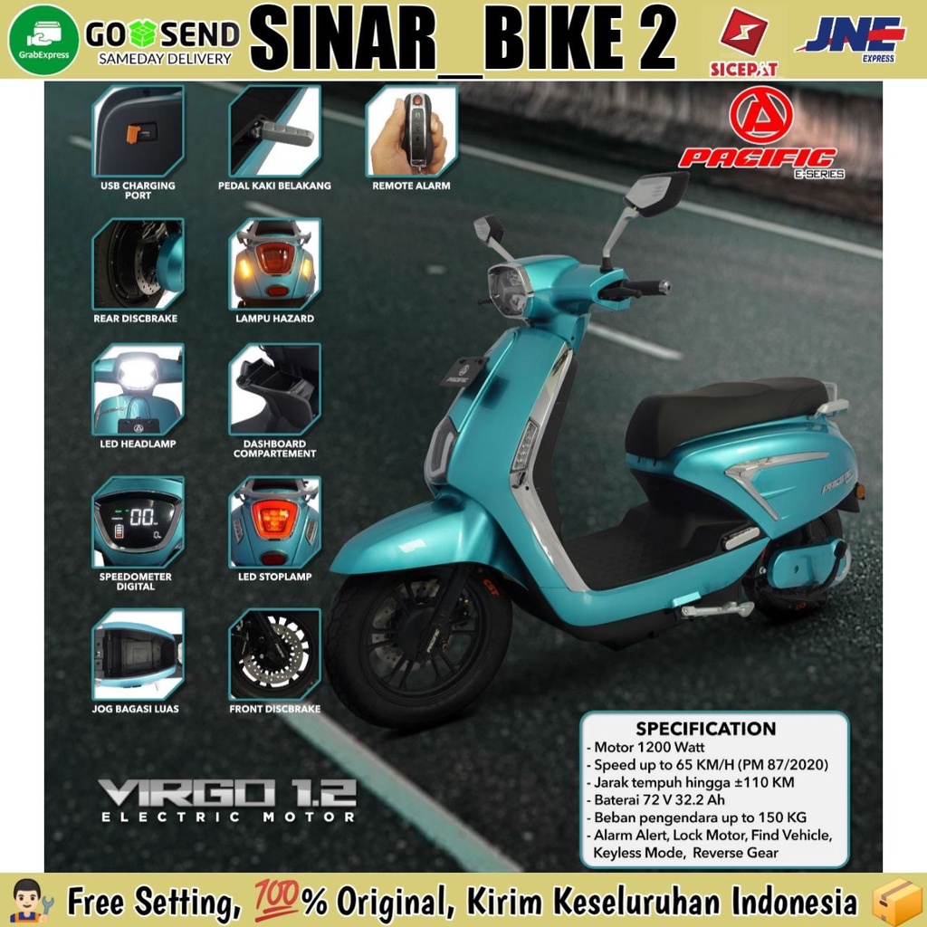 Sepeda Motor Listrik Electric EXOTIC SPRINTER PRO Vespa 1200 Watt &amp;  Virgo 1.2 1200 Watt