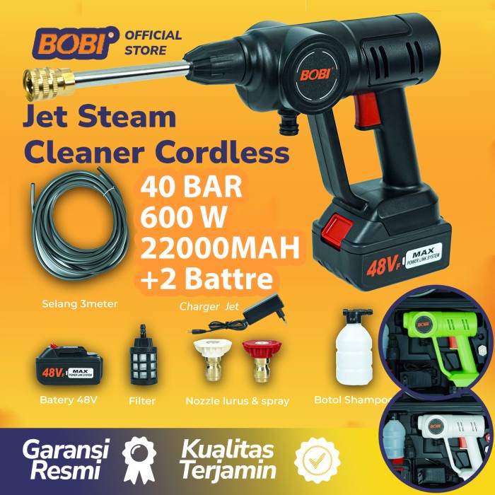 JET STEAM CLEANER CORDLESS STEELE SG-08 - SET ALAT CUCI MOBIL 48VOLT