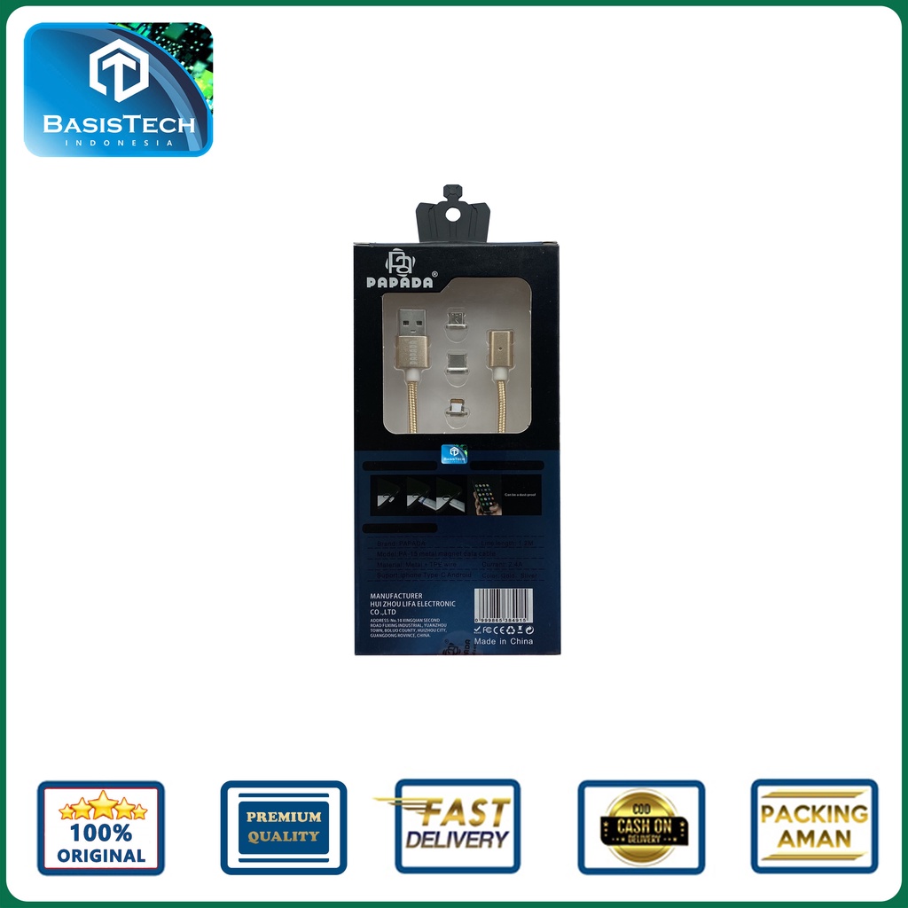 KABEL CHARGER ANDROID TYPE C MAGNETIC 3IN1 HI SPEED 2.4A PAPADA PA-15