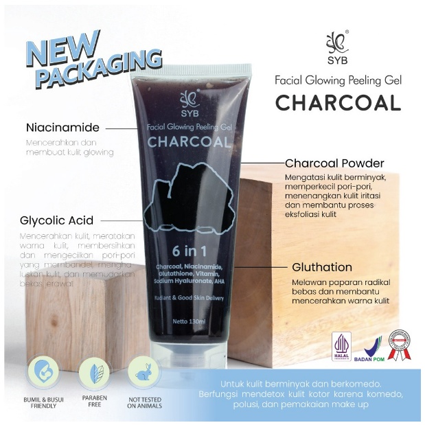 SYB Facial Glowing Peeling | Gel Aloe Vera - Milk &amp; Snail - Charcoal - Peeling Wajah Original