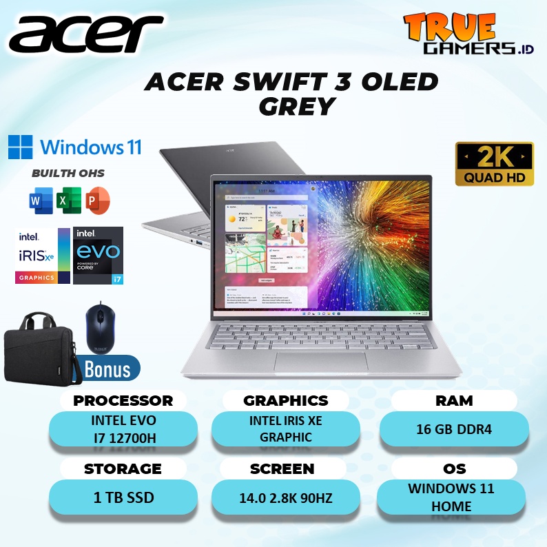 ACER SWIFT 3 OLED  EVO SF314 I7 12700H 16GB 1TBSSD IRISXE W11 14.0 2.8K 90HZ