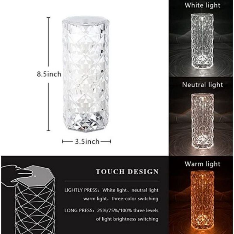 Lampu Meja Crystal Led Touch Lampu Hias Rose Diamond Aesthetic Mewah - UA