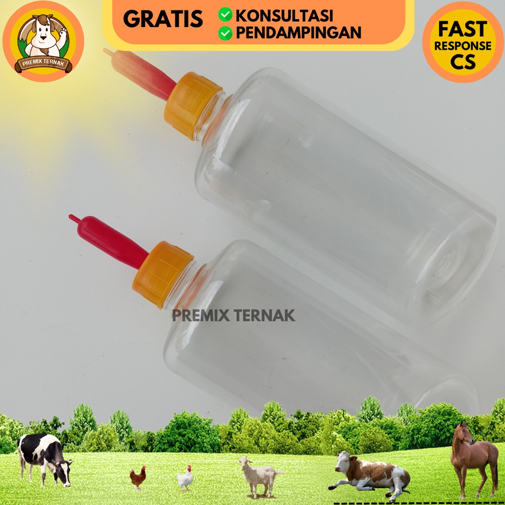 BOTOL DOT ANAK KAMBING 500ml - Dot Merah Kuning Berseal - Botol Dot Cempe Kambing Domba - Botol Bening Dot anak kambing