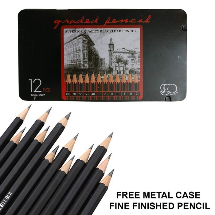 

Superior Blacklead Pencils 12pcs Free Case Set Pensil Sketsa Drawing