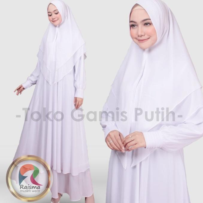 Gamis Putih Syari Set Khimar Warna Putih / Hitam / Bw / Gamis Umroh - M, Putih