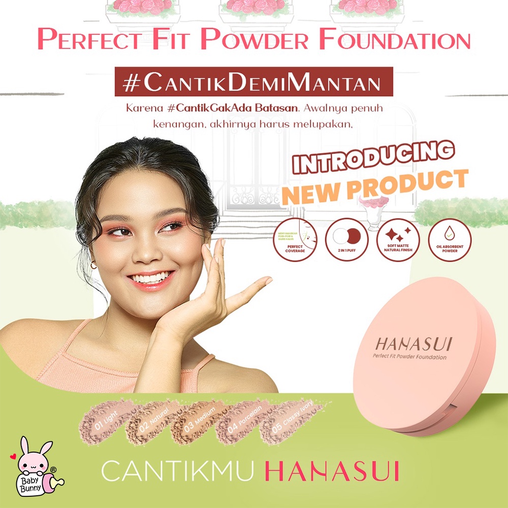 ❤ BELIA ❤ Hanasui Perfect Fit Powder Foundation | Bedak Padat | Soft Matte Natural Finish | 12.5g | BPOM