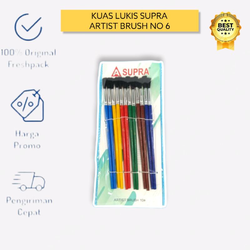 KUAS LUKIS CAT AIR WARNA WARNI SUPRA UKURAN 6&quot; INCH ARTIST BRUSH PERALATAN MELUKIS TERLARIS