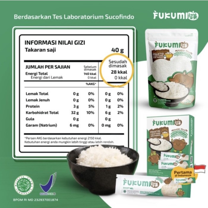 

Fukumi Beras Porang Pouch 1 kg / Shirataki konjac rice
