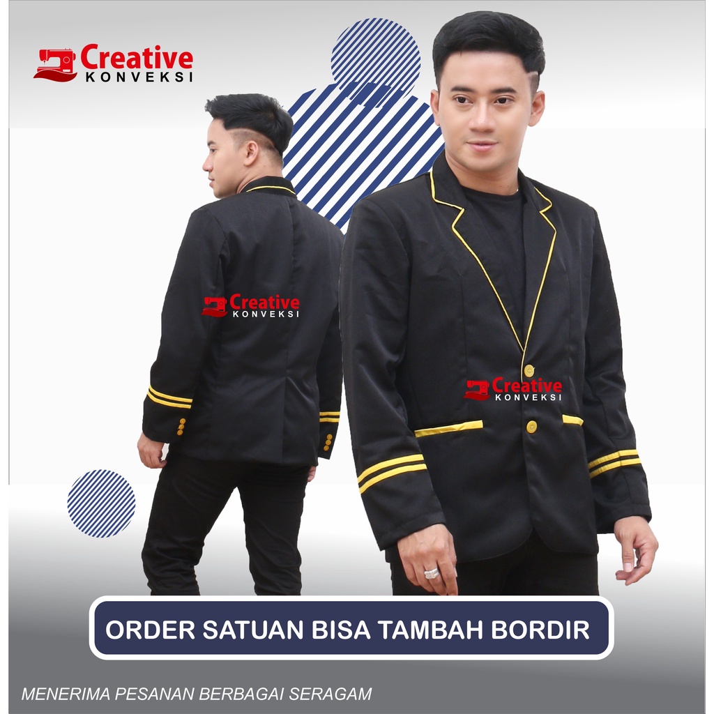 (BISA COD) JAS blazer sekolah Hitam lis kuning SLIMFIT PRIA TERBARU LIS gold / jas almamater pondok JAS KERJA WISUDA PERNIKAHAN JAS FORMAL MODEL SLIMFIT / Jas Pria, Jas Hitam Slimfit, Jas Nikah, Jas Pondok. / JAS ALMAMATER / JAS hitam lis / blazervariasi