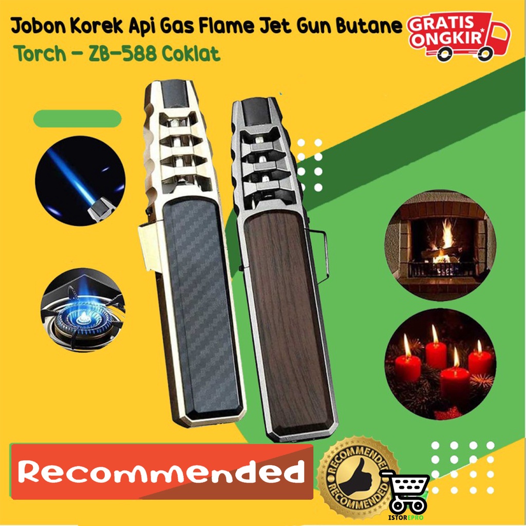 Jobon Korek Api Gas Flame Jet Gun Butane Torch - ZB-588 Coklat