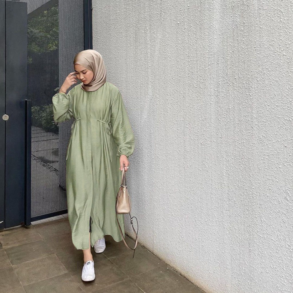 Baju Dress Wanita Dewasa Muslim Busui Lenora Polos Tali Samping Bahan Polo Linen Premium Size M L XL XXL Jumbo / Fashion Wanita Gamis Lebaran Kekinian