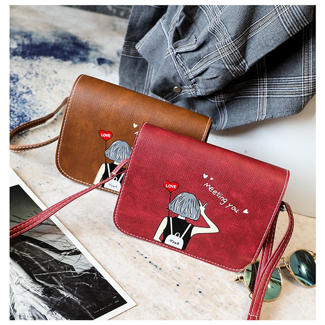 FYGALERY FYG1267 Tas Selempang Wanita Motif Girl Cartoon Peace Meeting You Slingbag Polos Fashion Murah
