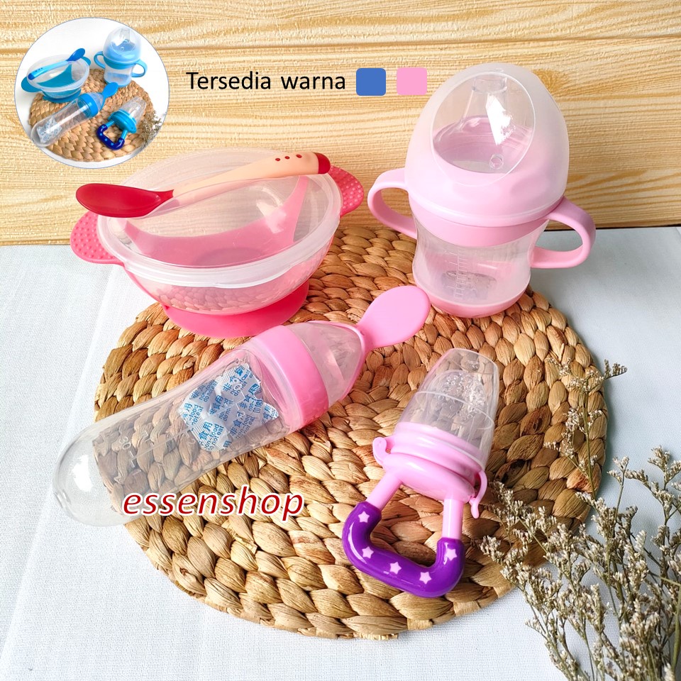 Paket perlengkapan alat Mpasi bayi 4in1 mangkok baby feeder sendok botol