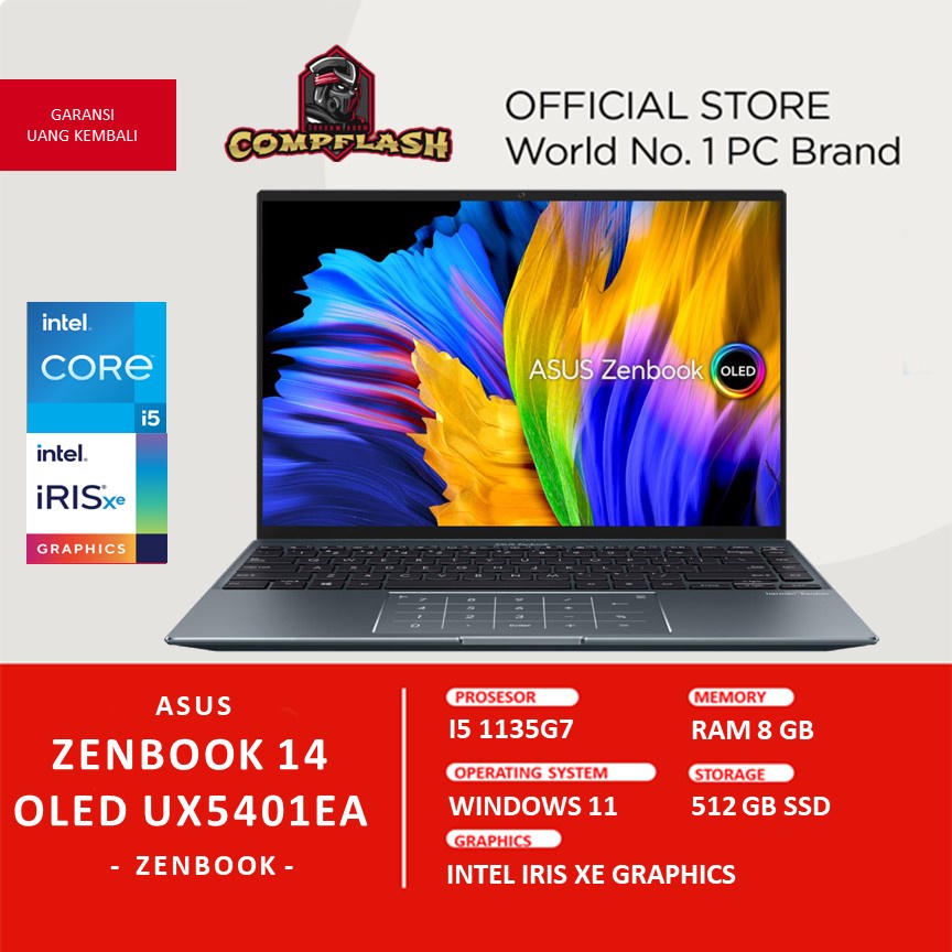 LAPTOP ASUS ZENBOOK 14 OLED UX5401EA OLED553 TOUCH EVO I5 1135G7 8GB 512SSD IRISXE W11+OHS 14.0 2.8K BLIT FP NPAD GRY