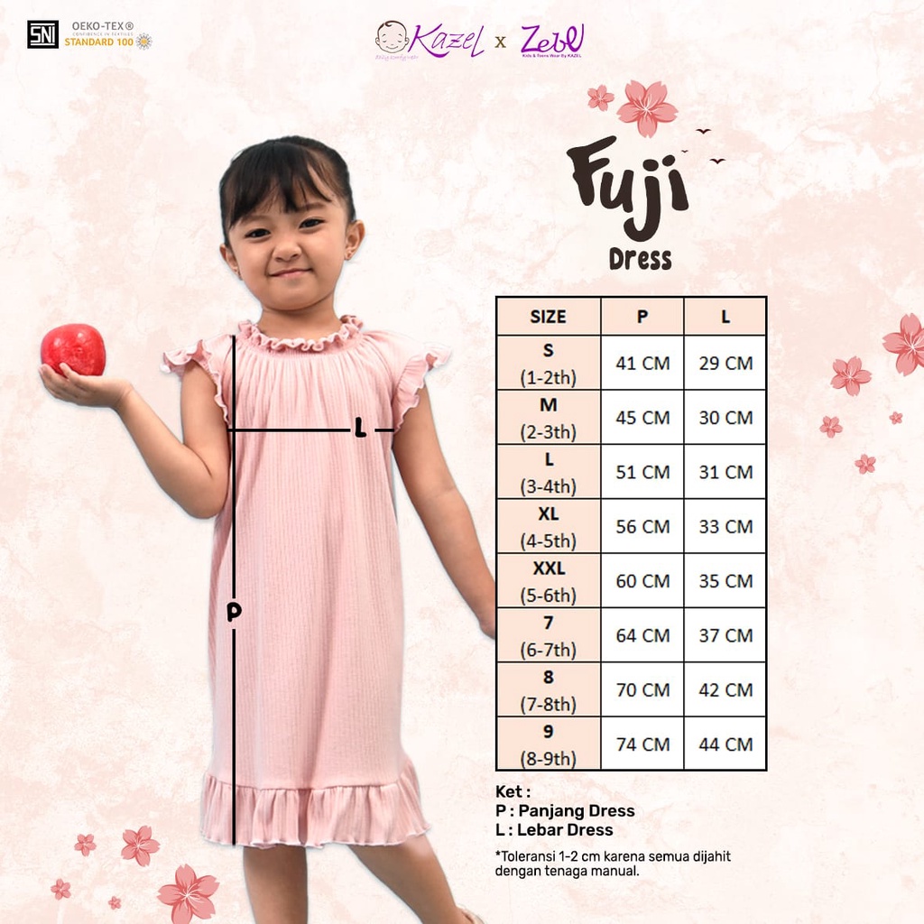 Kazel Fuji Dress 1-9 Tahun Zebe Dress Rib Ruffle Anak Perempuan