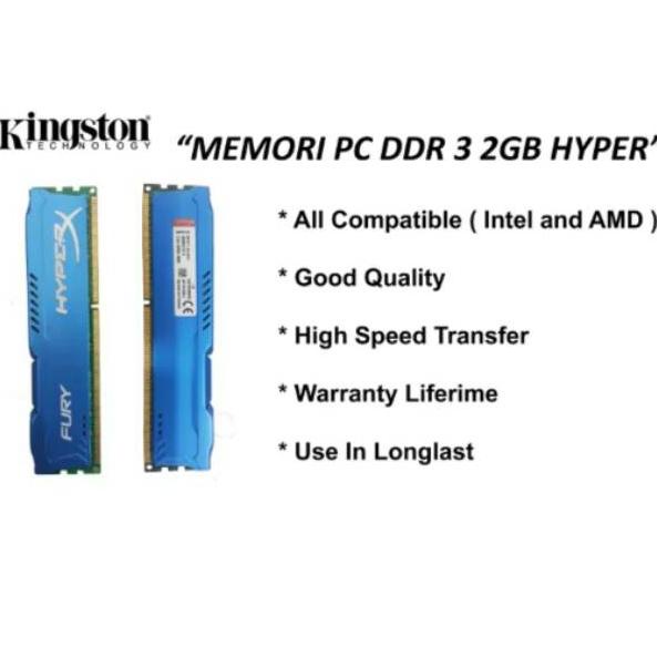 Promo ram 2gb hyper ddr3 memory pc 10600 komputer ram 2 gb hyper ddr 3 kingstone pc10600